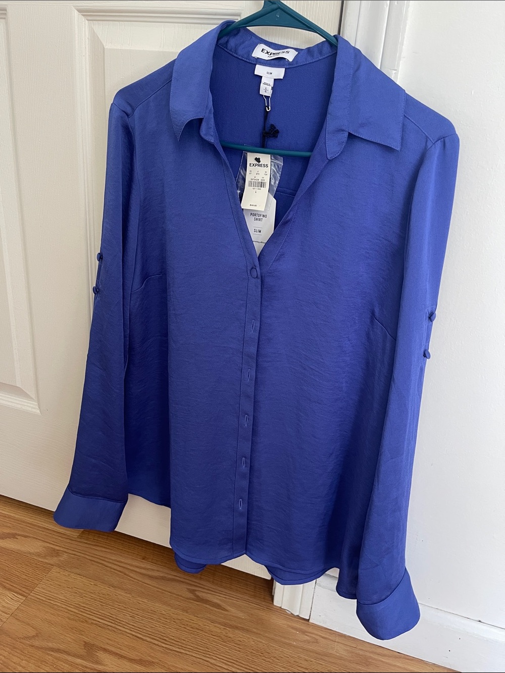 Express Royal Blue Button-Front Shirt